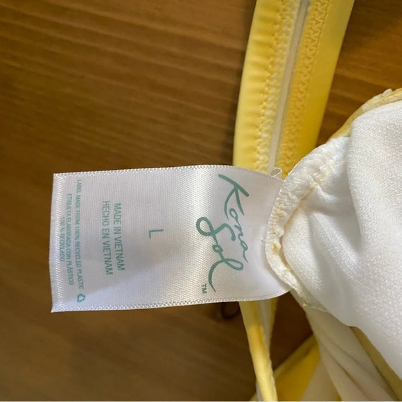 Sz. L Kona Sol Women's Striped Square Neck One Piece Swimsuit Yellow (LL6) - Picture 7 of 12